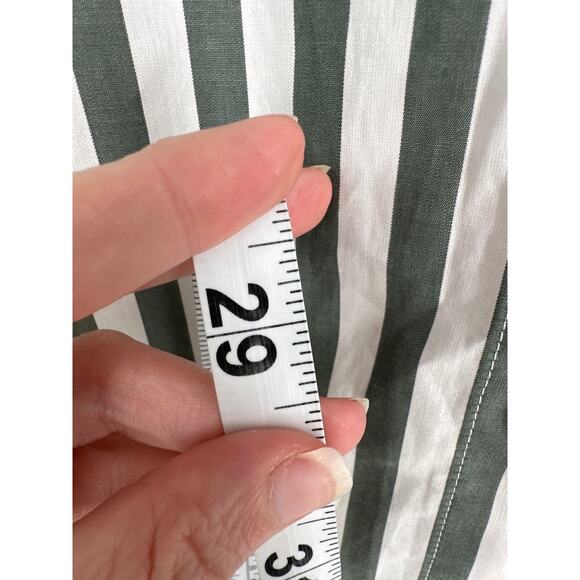 Ann Taylor Top Womens XL Green Striped White Button Oversized Pocket Classic - Picture 7 of 9